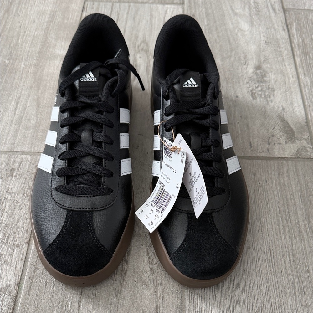 Adidas Black and White Sneakers with Brown Sole, Size 10